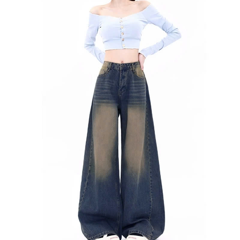 Quần jeans ống rộng retro kiểu dáng thu đông mới, lưng cao, đa năng và thời trang QJ071250