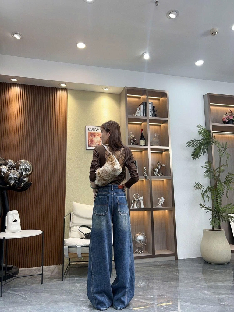 Quần jeans ống rộng thời trang cá tính mùa xuân thu mới, chất liệu cao cấp, rộng rãi, phong cách Hồng Kông QJ074240