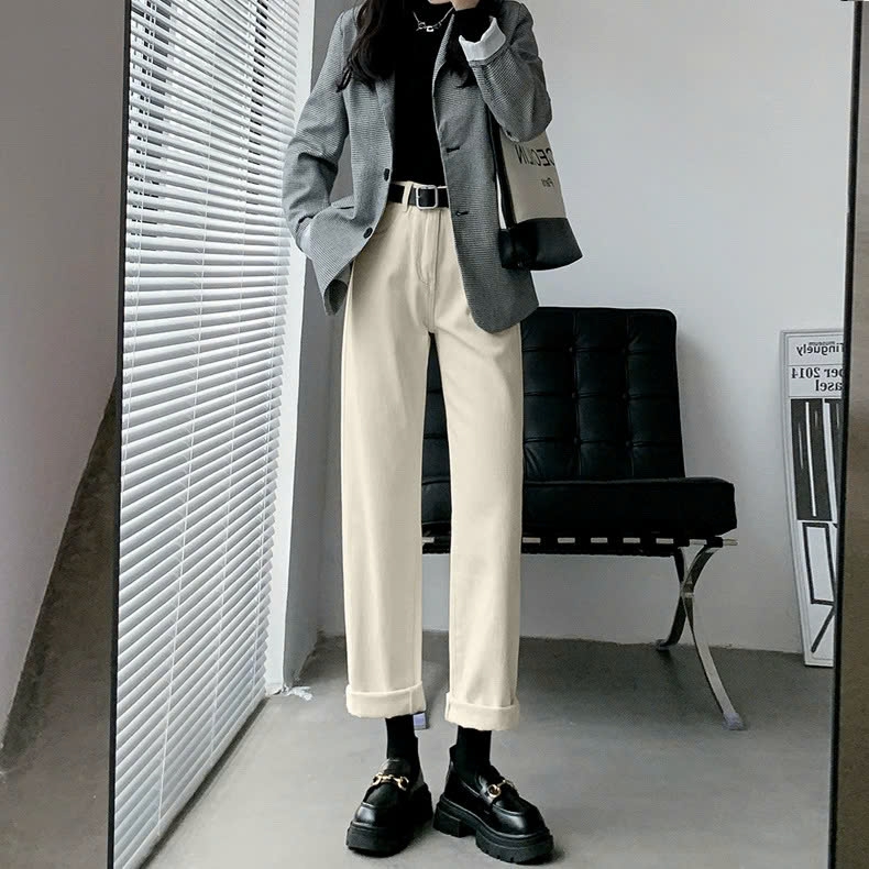 Quần jeans nữ ống rộng lưng cao mùa thu đông, thiết kế ống đứng ôm, tôn dáng, phong cách thời trang QJ077250