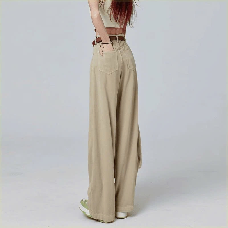 Quần jeans ống rộng cạp cao dành cho nữ mùa xuân thu mới, thiết kế xếp ly Quảng Châu QJ081250