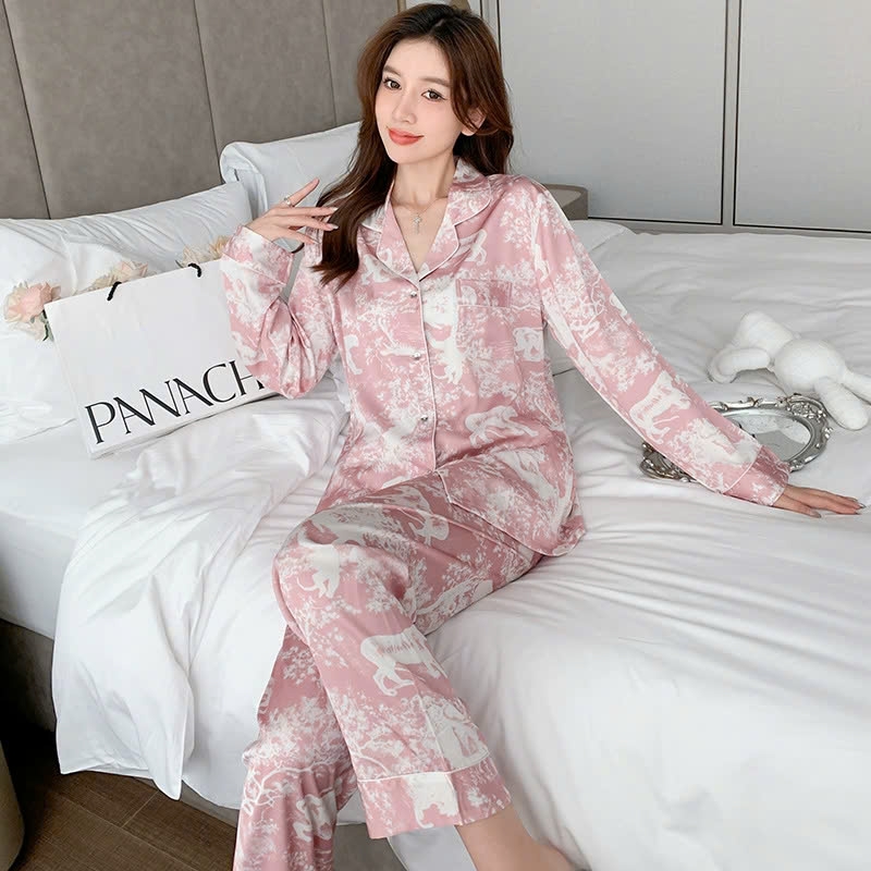 Bộ đồ ngủ lụa băng mùa hè 2024 nữ, tay dài quần dài, mặc nhà thoải mái DN126250