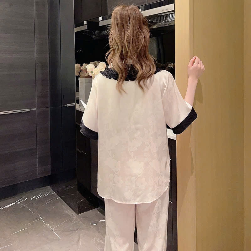 Bộ đồ ngủ mùa hè lụa mỏng, tay ngắn, nhẹ nhàng và sang trọng, thiết kế ve áo tinh tế DN131250