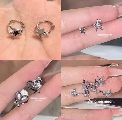 Kẹp tai ngôi sao kim cương không cần xỏ lỗ | Kẹp tai hot girl ngọt ngào – cá tính – màu trắng đen, nữ tính  TS115250