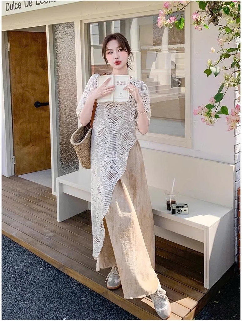 Bộ vest nữ đầu hè 2025 cỡ lớn | Váy yếm ren giấu dáng phong cách Pháp – che bụng – sang trọng, thoải mái  D177250