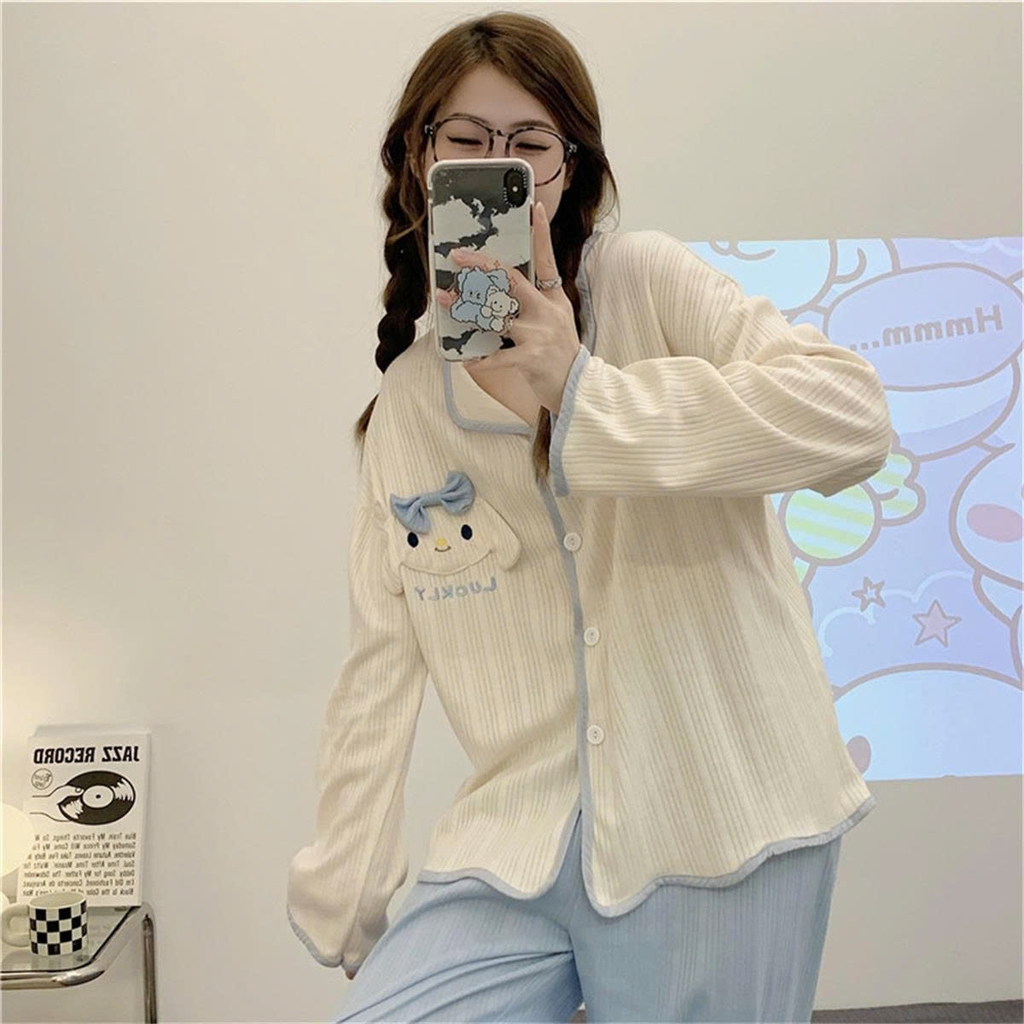 Set đồ ngủ cardigan tay dài xuân thu 2025 – hot trend Douyin, dễ thương & nóng bỏng nhẹ DN171250