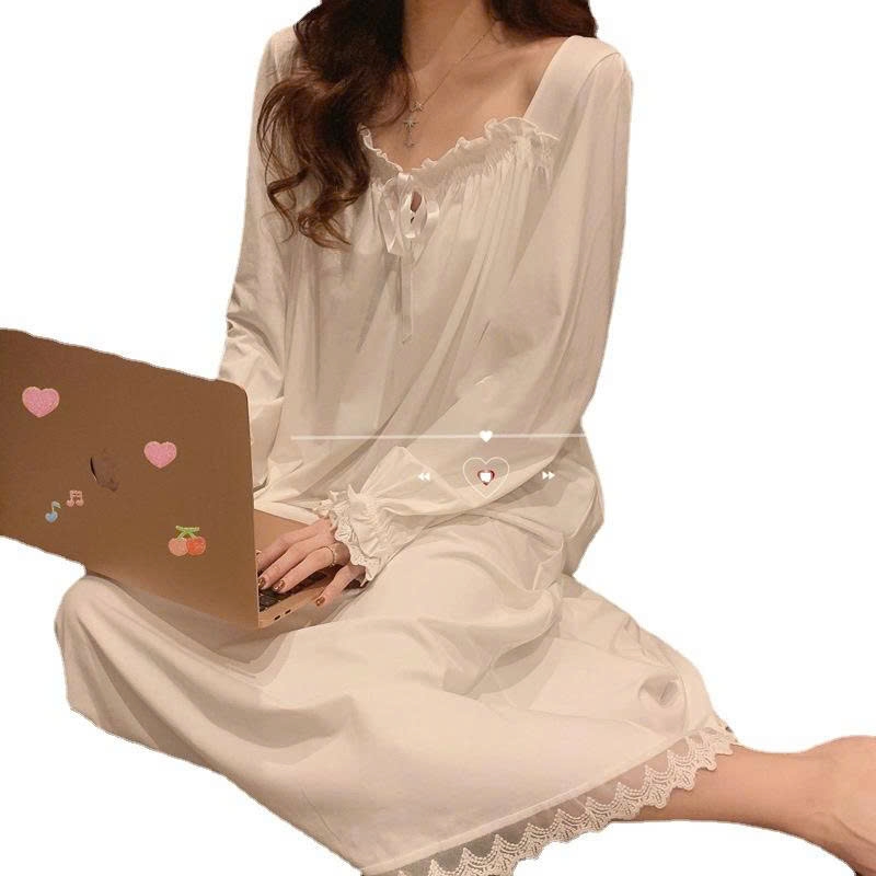 Bộ đồ ngủ nữ dài tay mùa xuân thu lụa sữa mới 2025 ren ngọt ngào DN174250