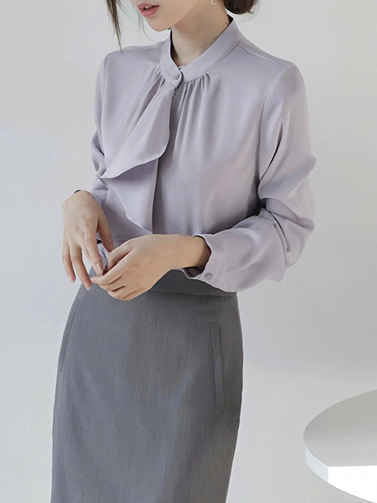 Áo sơ mi ruy băng thanh lịch kiểu Pháp – Thu 2025 D212250