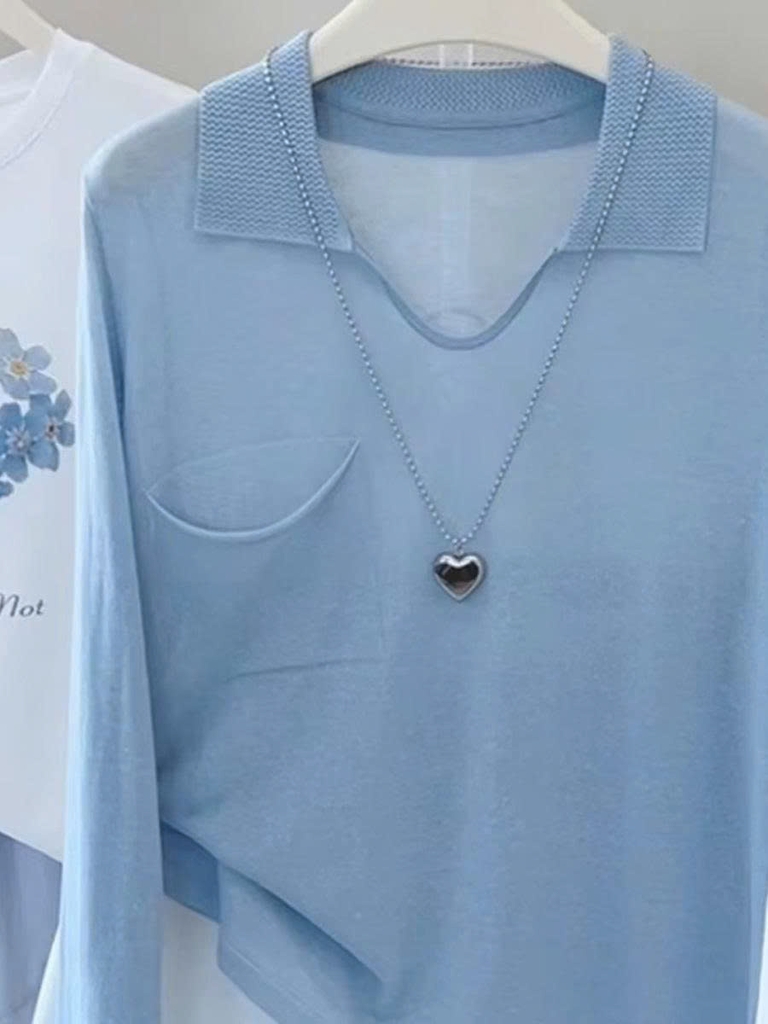 Áo sơ mi tay dài xanh có túi chống nắng nữ 2025 – kiểu dáng mỏng nhẹ, trẻ trung D236250