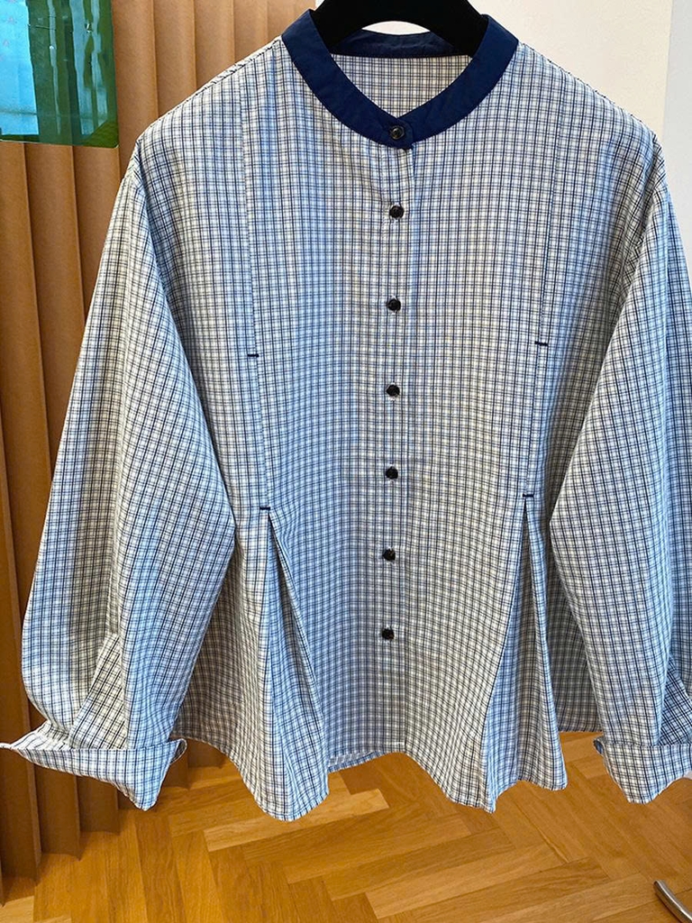 Áo sơ mi nữ cổ tròn rộng tay dài phong cách Hàn Quốc 2025 D238250