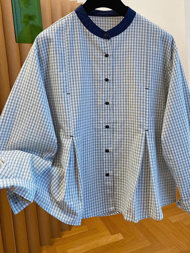 Áo sơ mi nữ cổ tròn rộng tay dài phong cách Hàn Quốc 2025 D238250