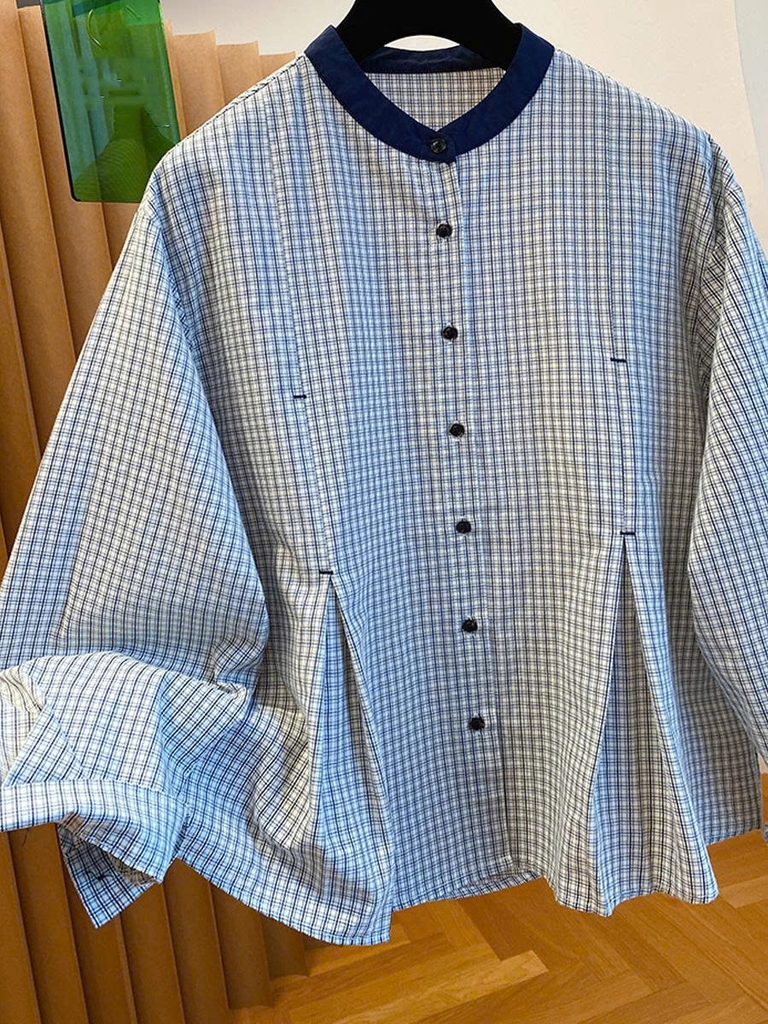 Áo sơ mi nữ cổ tròn rộng tay dài phong cách Hàn Quốc 2025 D238250