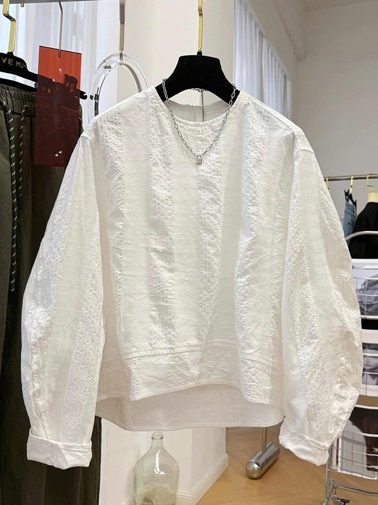 Áo sơ mi nữ tay dài cổ tròn phong cách Hàn Quốc – Cao cấp, độc đáo & thời trang Pháp D239250