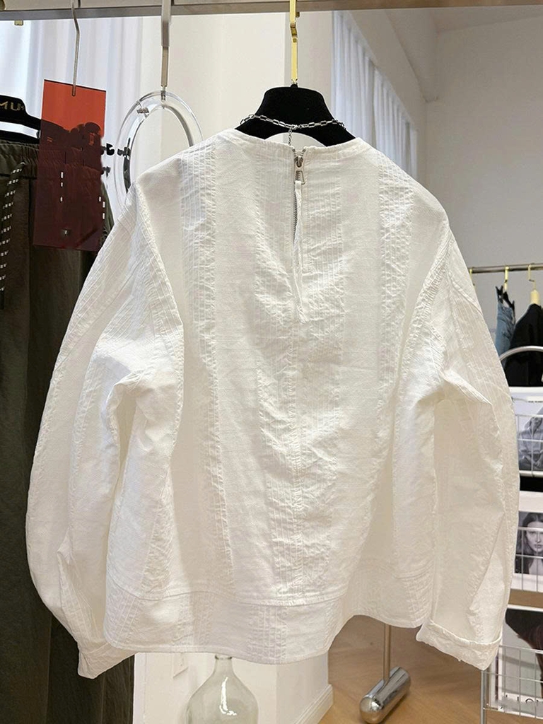 Áo sơ mi nữ tay dài cổ tròn phong cách Hàn Quốc – Cao cấp, độc đáo & thời trang Pháp D239250