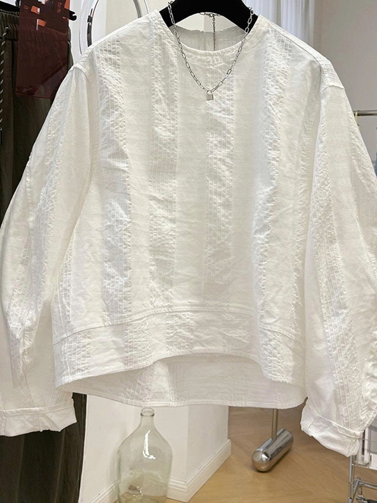 Áo sơ mi nữ tay dài cổ tròn phong cách Hàn Quốc – Cao cấp, độc đáo & thời trang Pháp D239250