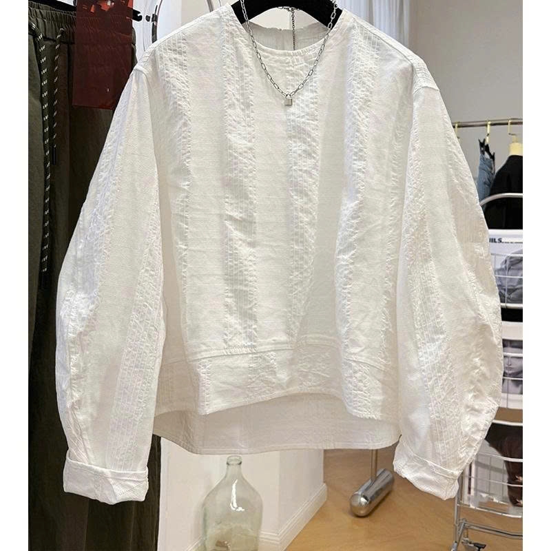 Áo sơ mi nữ tay dài cổ tròn phong cách Hàn Quốc – Cao cấp, độc đáo & thời trang Pháp D239250