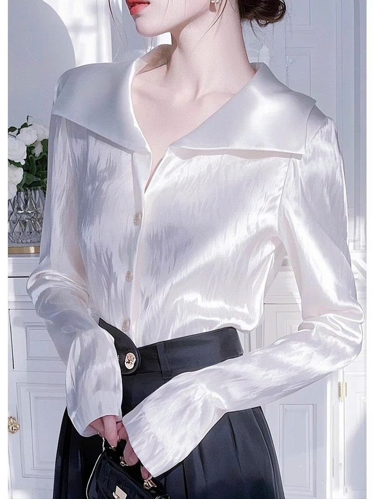 Áo sơ mi satin dài tay cao cấp kiểu phương Tây cho nữ – Xuân 2025 ✨ D2422500