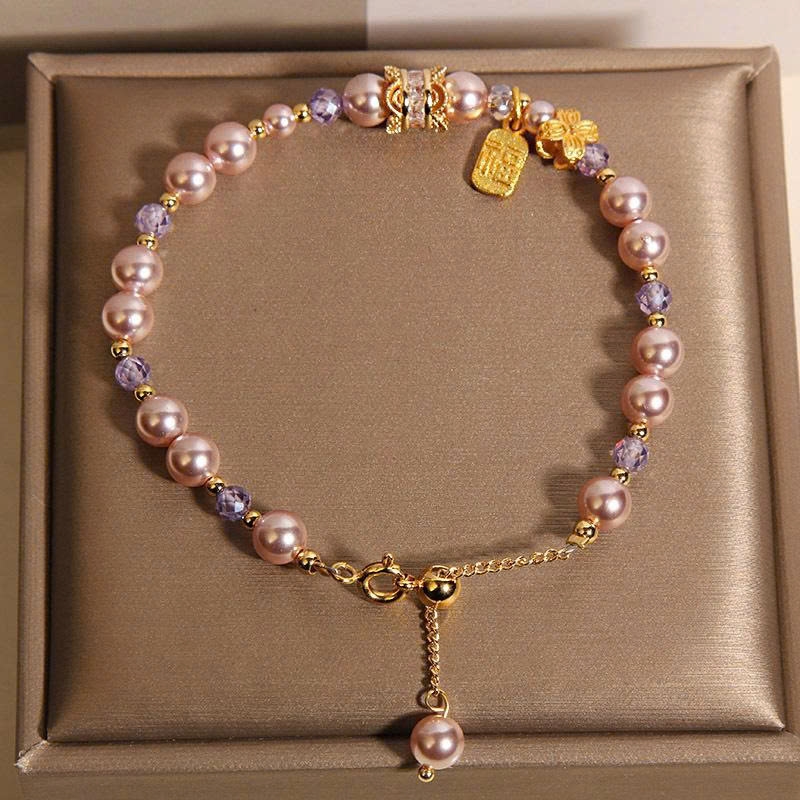 Trang Sức Vòng Tay Pha Lê Tím Đính Ngọc Trai Cao Cấp – Sang Trọng Dành Cho Nữ TS125250