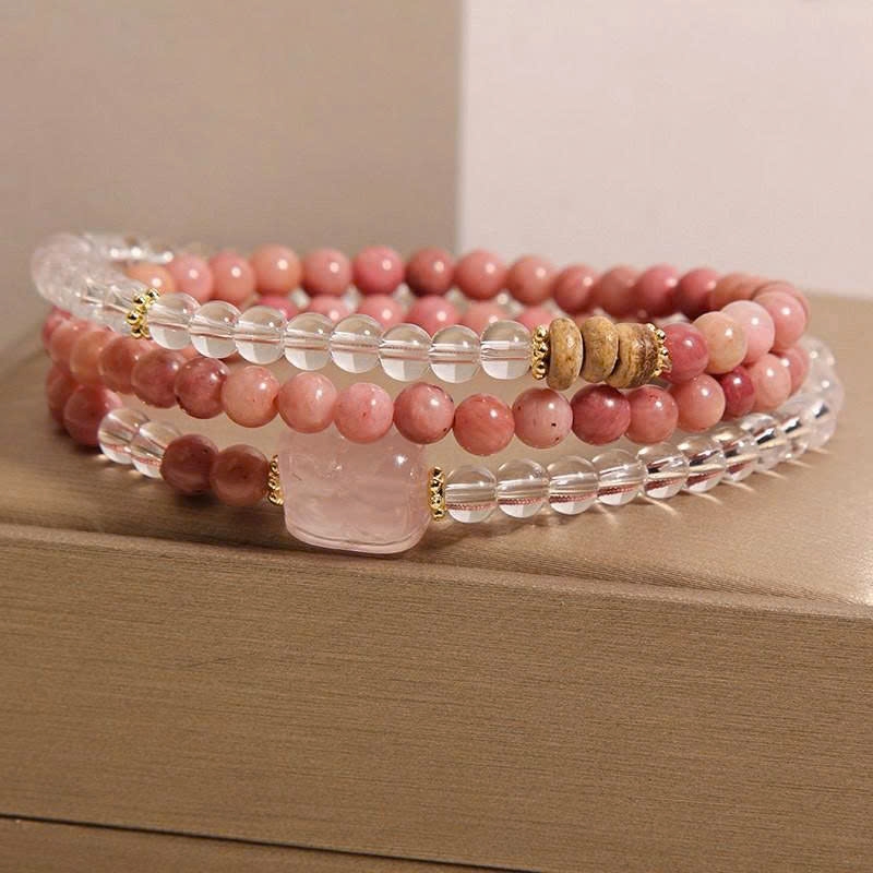 Trang Sức Vòng Tay Pha Lê Trắng & Đá Rhodonite Tự Nhiên – Kết Hợp Thạch Anh Hồng Pixiu May Mắn, Tinh Tế TS130250