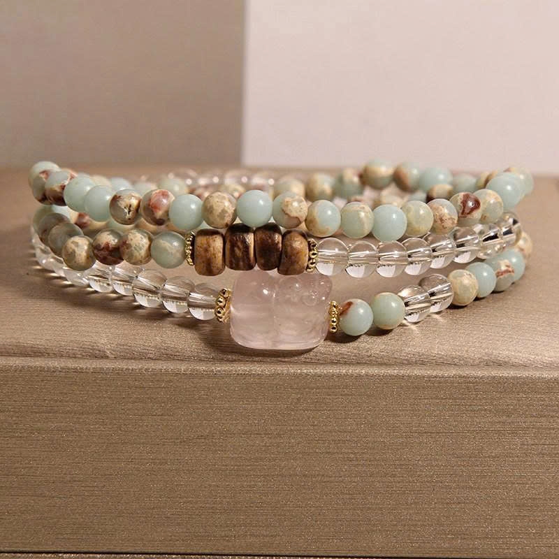 Trang Sức Vòng Tay Pha Lê Trắng & Đá Rhodonite Tự Nhiên – Kết Hợp Thạch Anh Hồng Pixiu May Mắn, Tinh Tế TS130250