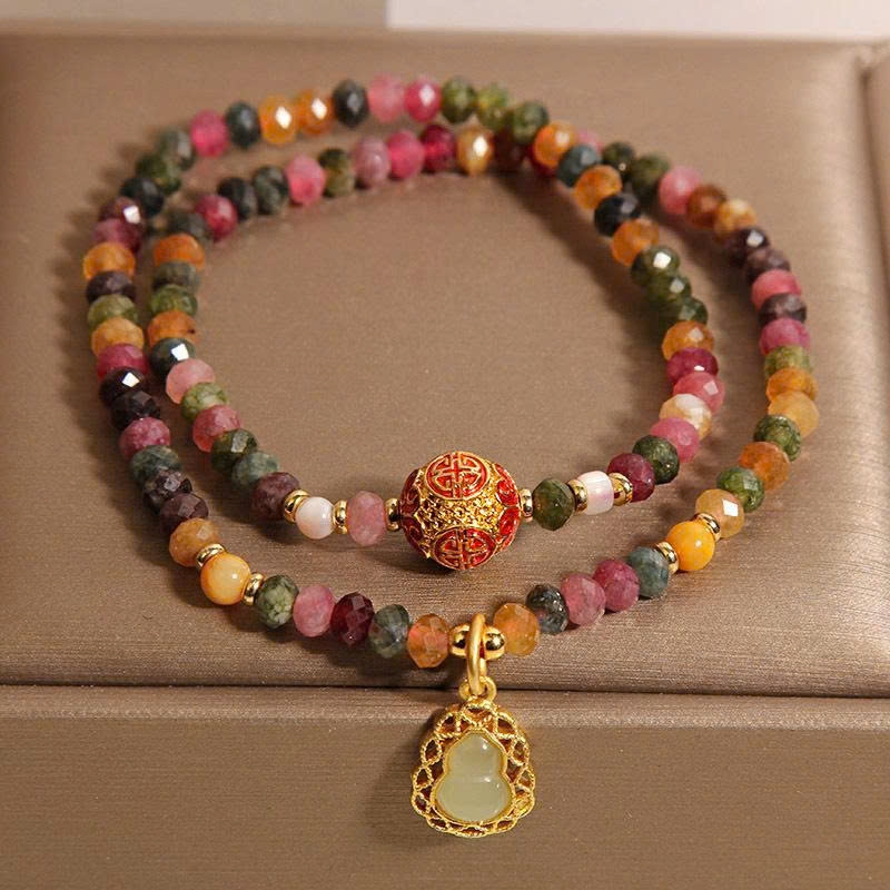 Trang Sức Vòng Tay Tourmaline Tự Nhiên Hai Mặt Hình Tròn – Kết Hợp Pha Lê Mặt Bầu Sang Trọng TS132250