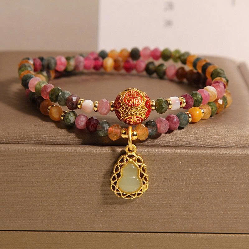 Trang Sức Vòng Tay Tourmaline Tự Nhiên Hai Mặt Hình Tròn – Kết Hợp Pha Lê Mặt Bầu Sang Trọng TS132250