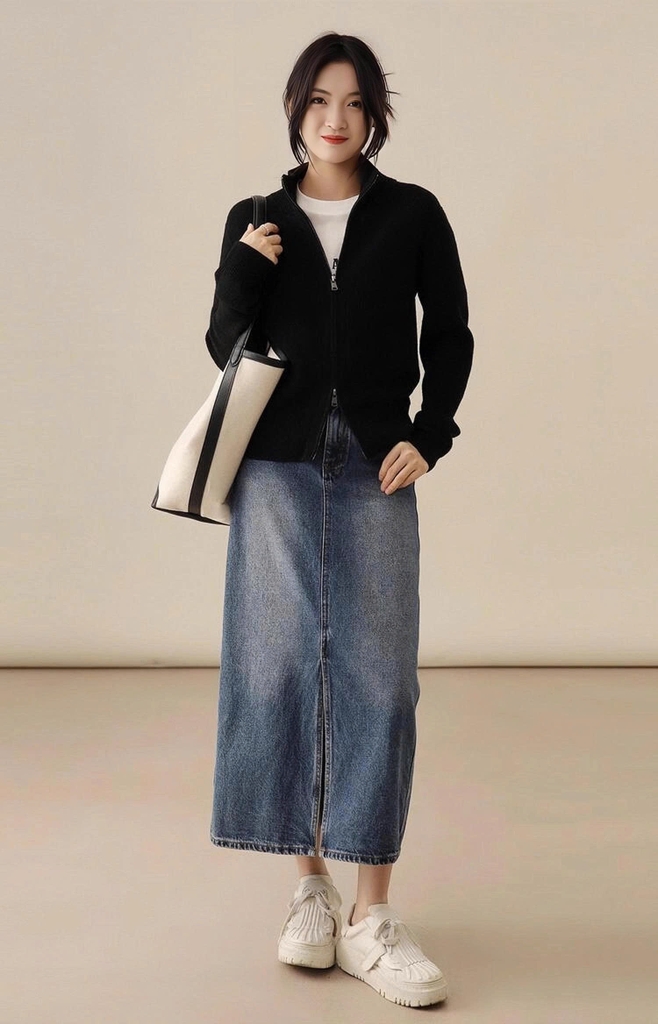 Áo len cardigan dệt kim cổ đứng 2 khóa kéo – Thời trang nữ thu 2025 D245250