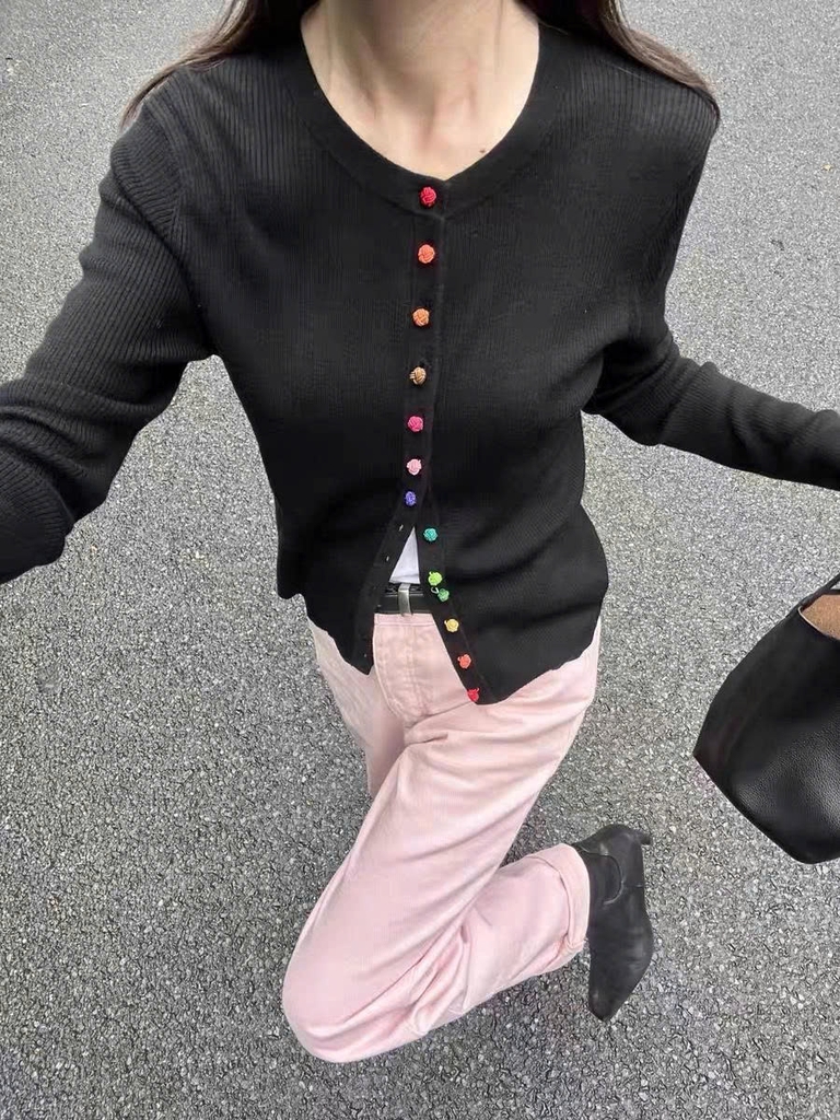 Áo len cardigan dệt kim tay dài – Hàng Châu Âu cao cấp đầu thu 2025 D246250