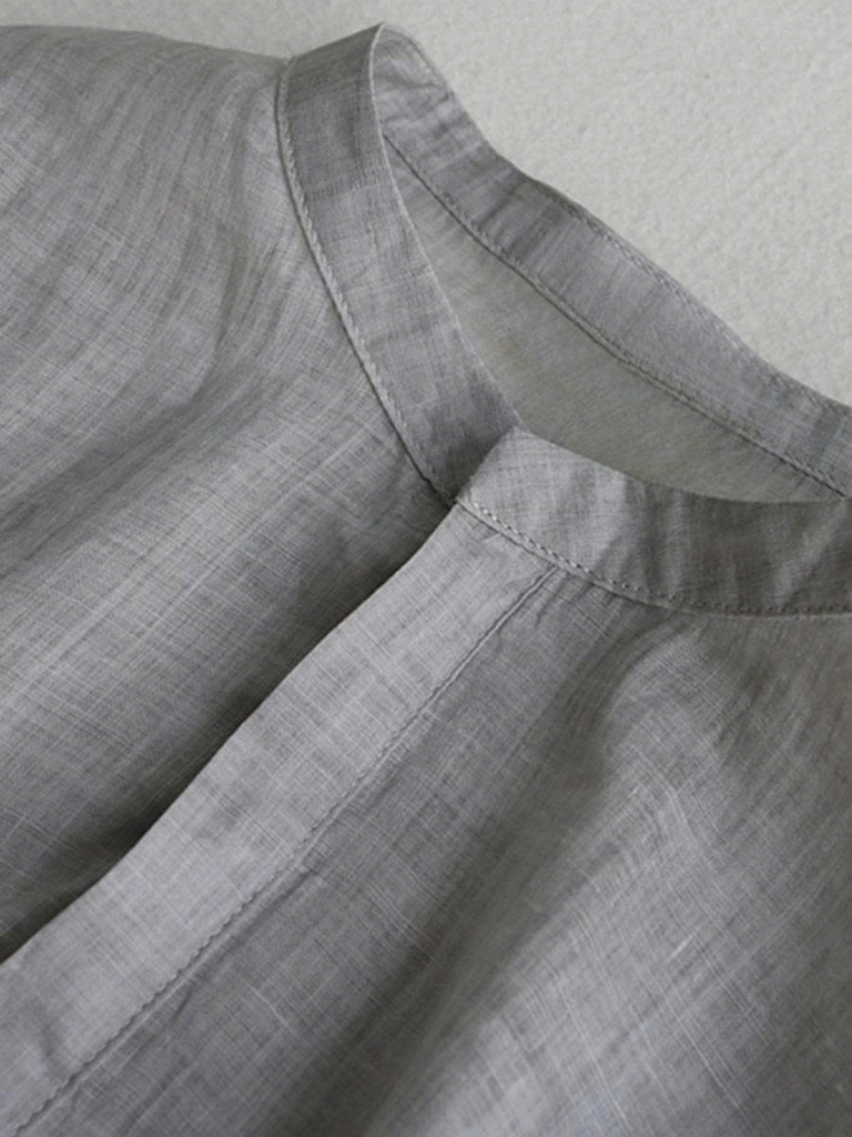 Áo sơ mi vải lanh nữ màu xám đậm – Mùa hè 2025 D252250