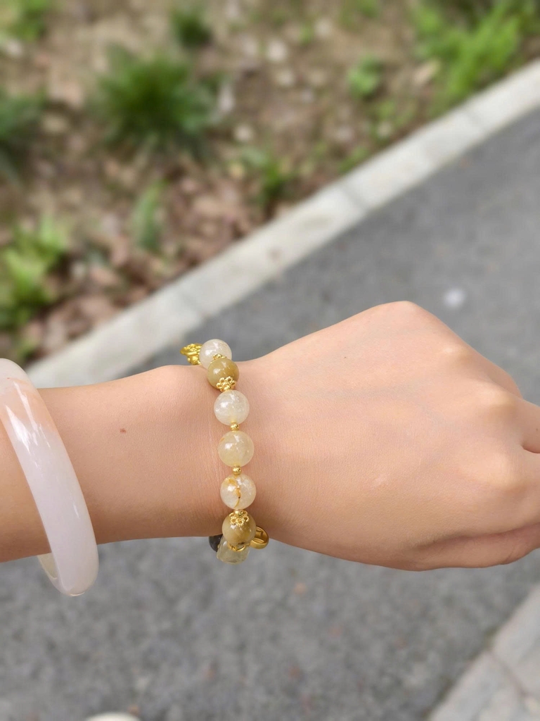 Vòng Tay Đá Mặt Trăng Pha Lê Vàng Tự Nhiên – Kết Hợp Đá Mắt Hổ Vàng May Mắn TS154250