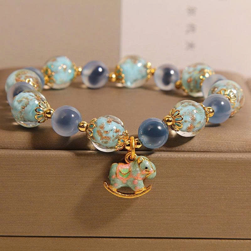Vòng tay đá mã não xanh hình trái tim tự nhiên, pha lê thủy tinh dạ quang sang trọng tinh tế cho nữ TS171250
