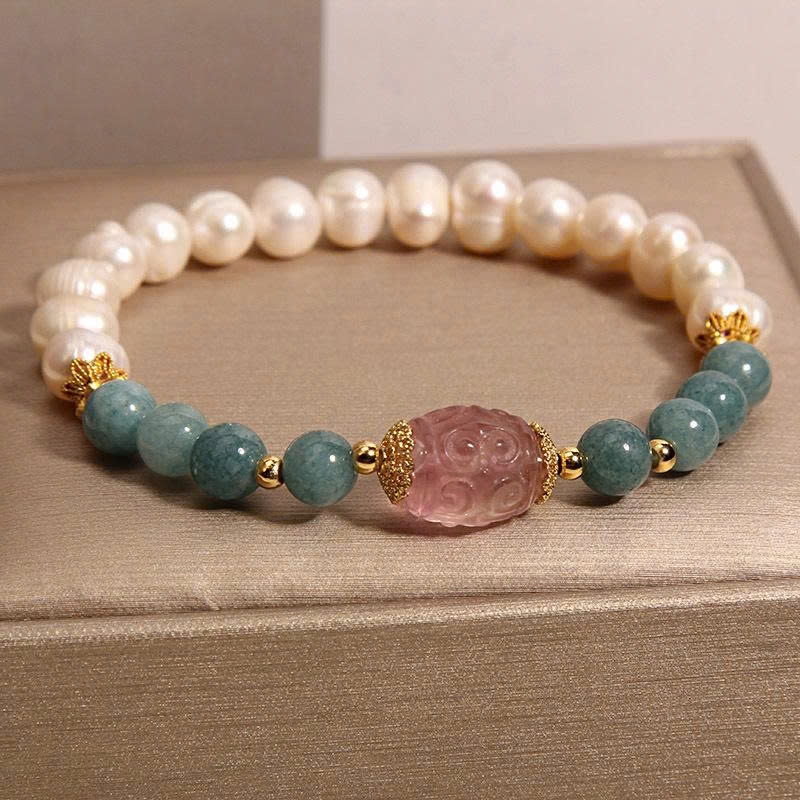 Vòng tay pha lê ngọc trai nước ngọt xanh lam tự nhiên cho nữ, sang trọng tinh tế, điểm xuyết fluorite passepartout TS170250