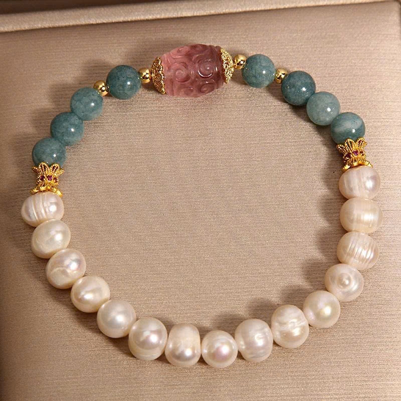 Vòng tay pha lê ngọc trai nước ngọt xanh lam tự nhiên cho nữ, sang trọng tinh tế, điểm xuyết fluorite passepartout TS170250