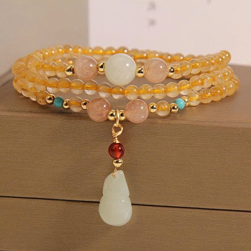 Vòng Tay Thạch Anh Vàng Tự Nhiên – Phong Cách Hàn Quốc, Mặt Dây Quả Bầu Ngọc Nhiều Lớp TS161250