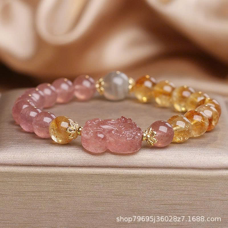 Vòng tay pha lê tháp vàng tự nhiên cao cấp cho nữ – Kết hợp pha lê dâu tây Pixiu may mắn TS176150