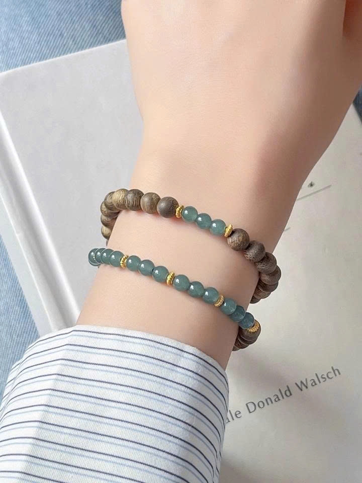 Vòng tay trầm hương & ngọc bích nước xanh – Phong cách Trung Hoa mới TS201250