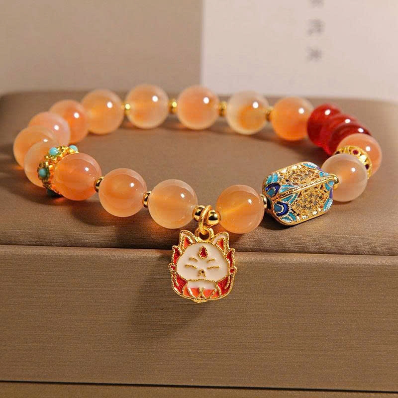 Vòng tay mã não trái tim cam tự nhiên – Sang trọng, tinh tế, pha lê hồ ly chín đuôi may mắn cho nữ TS230250