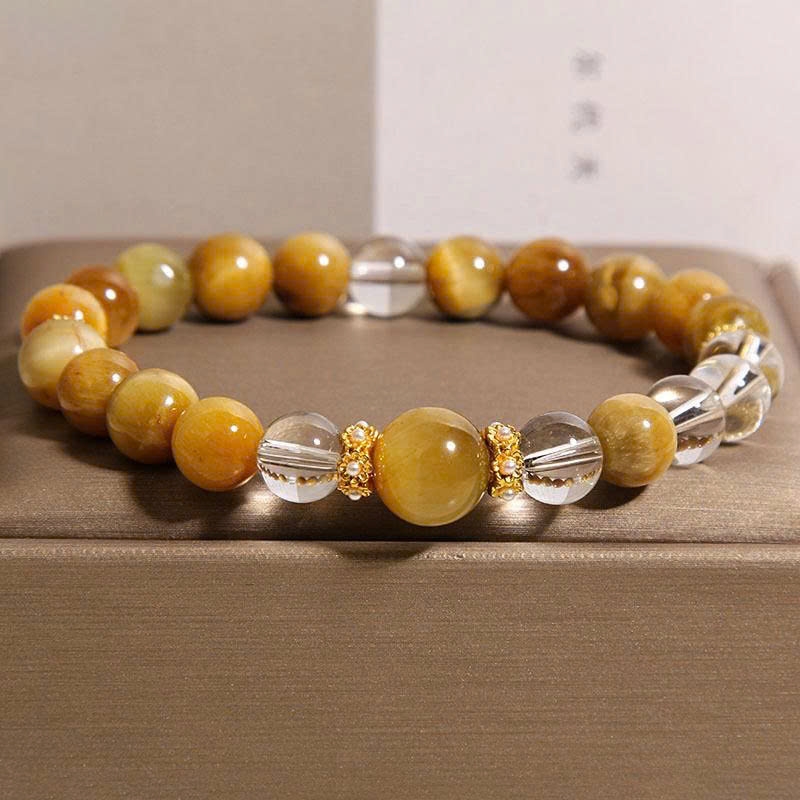 Vòng tay đá mắt hổ pha lê trắng cho nữ – Sang trọng, cao cấp, điểm xuyết pha lê vàng thu hút tài lộc TS234250