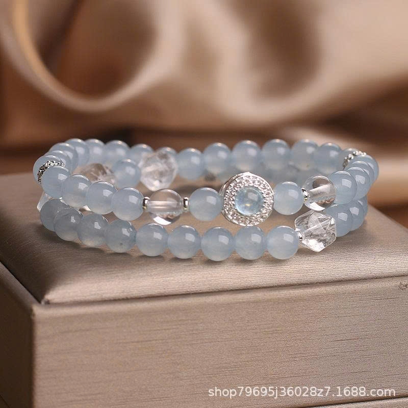 Vòng Tay Pha Lê Aquamarine Tự Nhiên - Màu Trắng Thiết kế độc đáo - Sang trọng tối giản TS239250