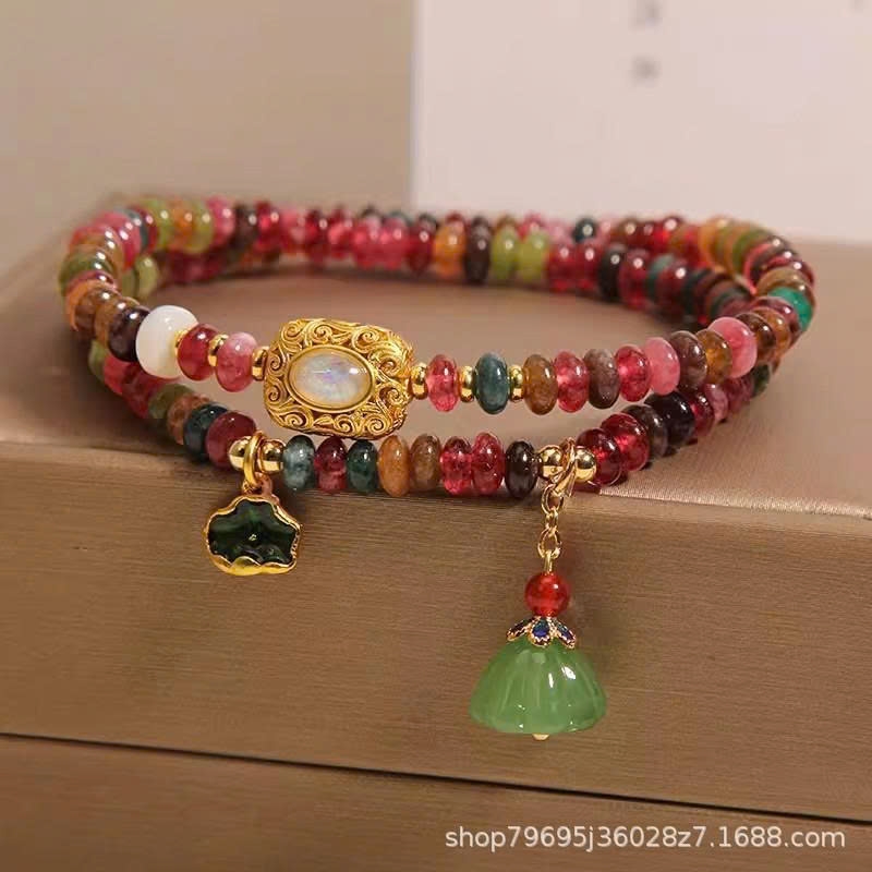 Vòng tay đá Tourmaline cầu vồng bàn tính đôi – Biểu tượng thịnh vượng và thanh khiết TS243250