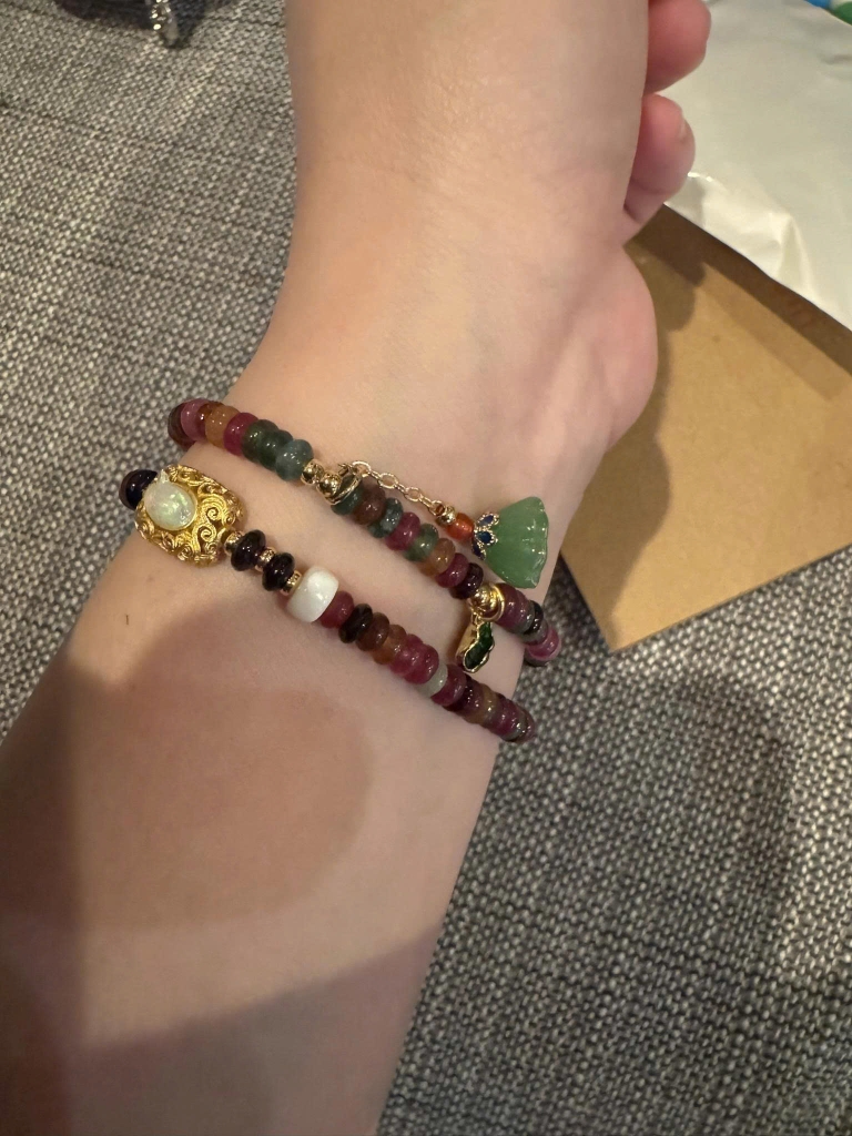 Vòng tay đá Tourmaline cầu vồng bàn tính đôi – Biểu tượng thịnh vượng và thanh khiết TS243250