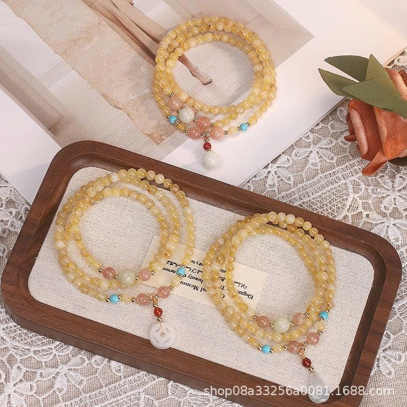 Vòng tay Citrine tự nhiên nhiều vòng – Biểu tượng an lành & may mắn cho nàng TS244250
