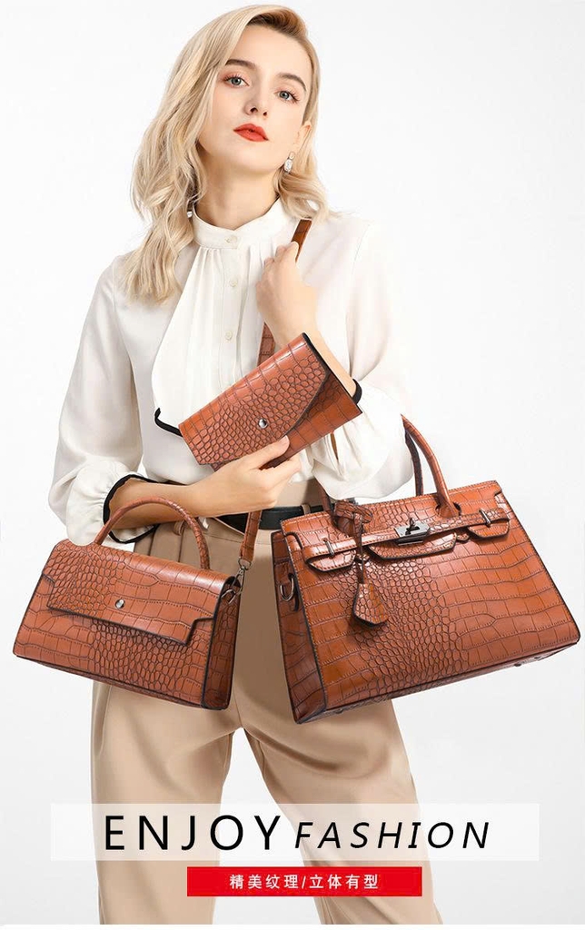Bộ 3 Túi Xách Nữ Họa Tiết Cá Sấu Thu/Đông 2025 – Túi Đeo Chéo Thời Trang Dung Tích Lớn – PU Cao Cấp TX264250