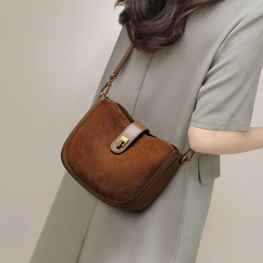 Túi đeo chéo  thời trang thu đông mới 2025 cho nữ – Kiểu dáng cổ điển, túi đeo vai – Da thật (da lộn cao cấp) TX295250