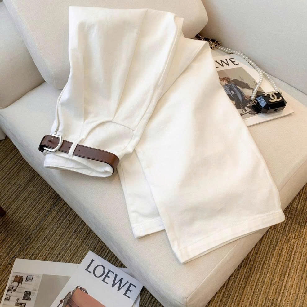 Quần JEANS Ống Rộng Cạp Cao Màu Trắng/Đen – Thiết Kế Mới Mùa Xuân QJ007260