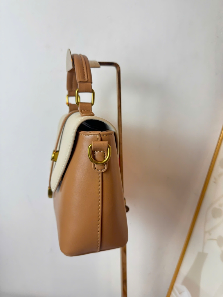 Túi Xách Tay Phối Màu Kem- Nâu Vintage TXL05