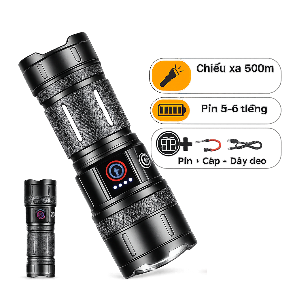 Đèn Pin Cầm Tay Siêu Sáng Corisu BL-B53T – Chiếu Xa 500m, Pin Sạc Dung Lượng Lớn, Chống Nước