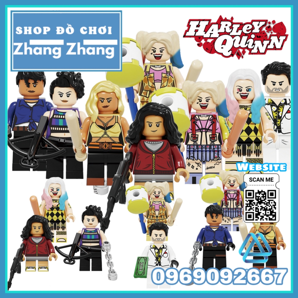 X p hinh Harley Quinn Birds of Prey Renee Montoya Huntress Cassandra Cain Black Mask Lego Minifigures Kopf KF6113 Zhang Brick Shop