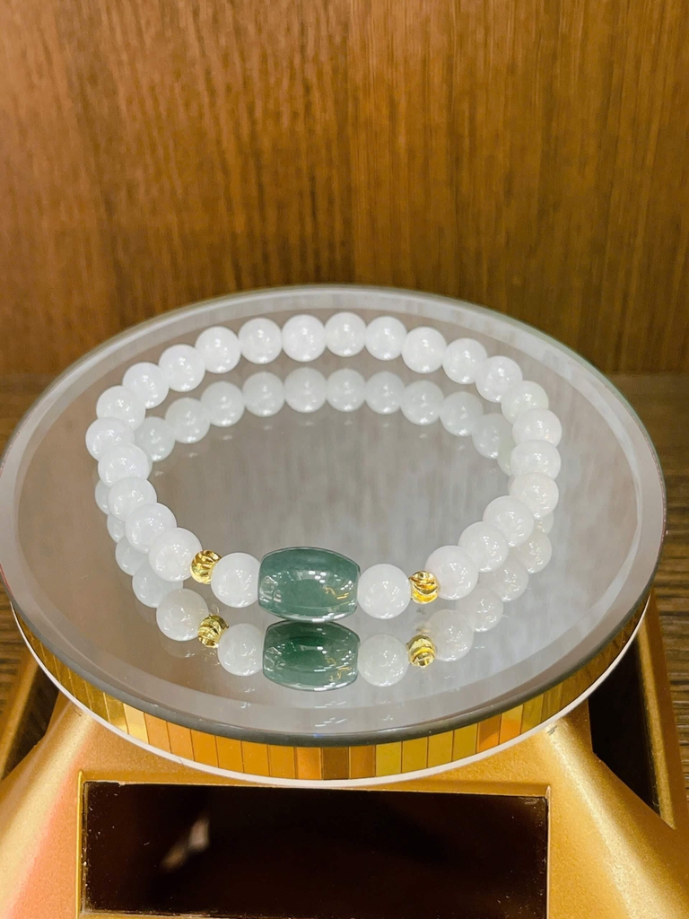 Ngọc môn mix lu Lam Ngọc + chặn bạc phủ vàng 24k