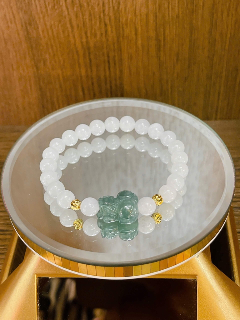 Ngọc môn mix Tỳ Hưu Lam Ngọc + chặn bạc phủ vàng 24k
