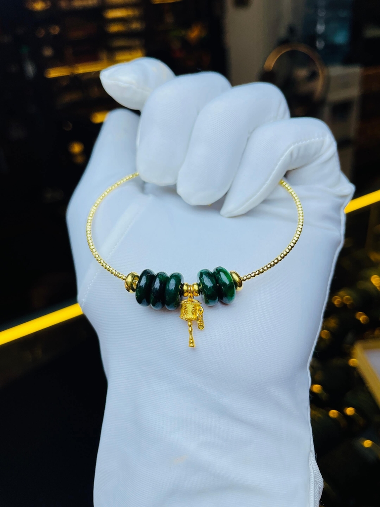 Ngũ điếu Cẩm Thạch + charm Kinh luân + lắc bạc phủ vàng 24k
